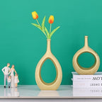 LCCCK Matte Gold Ceramic Vase Set of 2 - Ribbed Hollow Aesthetic Decorative Vase, Modern Farmhouse Table Centerpiece, Boho Gold Vases for Flower Decor and Home Living - Image 4