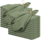 Pesonlook 24 Pcs Olive Green Cotton Linen Napkins with Fringe, 16x16 Inches by Pesonlook