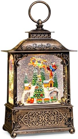 Christmas Snow Globes Lantern with Music, Winter Village Scene Snow Globes with Swirling Glitter Effects, USB/Battery Powered with 6-Hour Timer, Christmas Decorations by COZYPAVILION
