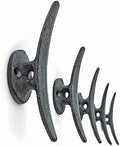 Ambipolar 5 Pack Decorative Cast Iron Heavy Duty Double Hooks, Wall Mounted Coat Hooks, Vintage Inspired (Antique Black) (Mooring Type) by Ambipolar