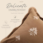 BlissBlush Long Lumbar Pillow Cover 14x36 for Bed, Brown Velvet Decorative Lumbar Pillow Cover, Floral Accent Cushion Cover with Embroidery and Scalloped Edge for Couch Sofa Bed, Cover ONLY - Image 2