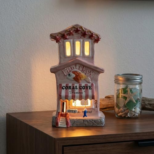 Blue Sky Ceramics Coral Cove Fish Chips Candle House, Multi (19207) - Image 2
