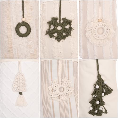 LUBOT Boho Christmas Stockings with Name Tag Set of 6 Rustic Farmhouse Country Large Family Xmas Stocking 20" with Fringe Pendant Fireplace Hanging Decor 6 Pack - Image 5