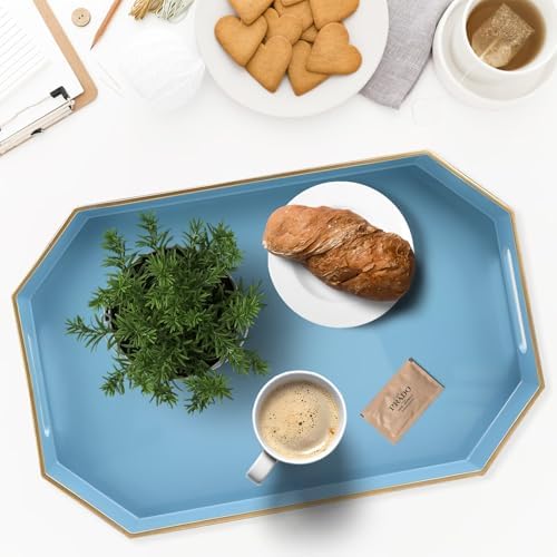 Spsyrine Blue Plastic Serving Tray for Ottoman, Coffee Table, Octagon Decorative Tray for Entertaining, Outdoor, Living Room, Home Decor - Image 5