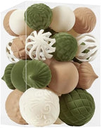 30pcs Velvet Christmas Ball Ornaments, Flocked Shatterproof Christmas Ornaments Hanging Xmas Tree Decorations Set for Home Party Holiday Decor (Multi-Size, Brown-Green-Cream) by Unknown