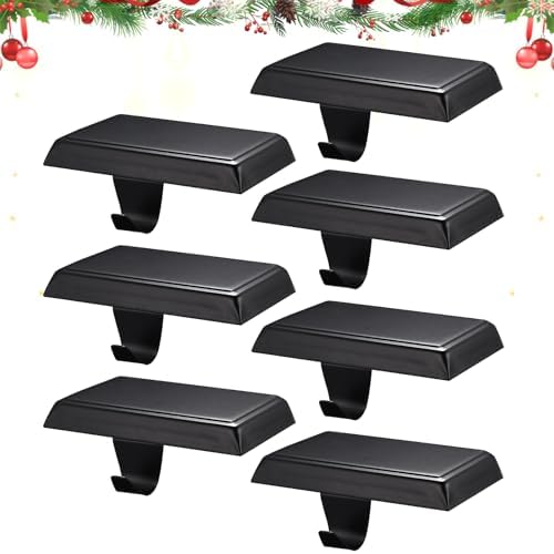 Christmas Stocking Holders for Mantle, Weighted Stocking Hangers, Christmas Stocking Hooks for Tables Window Fireplace Mantle Decoration(Black,7PCS) by popamaz