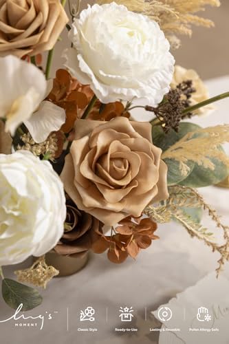 Ling's moment Artificial Wedding Flowers Deluxe Combo, Brown & Tawny Beige - Image 3