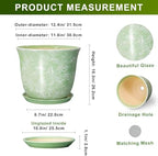 12 Inch Pots for Plants, Ceramic Plant Pots with Drainage, Green - Image 2