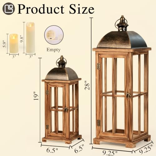 Large Decorative Lanterns, 2 Pack Farmhouse Wood Lanterns Indoor Outdoor - Image 2