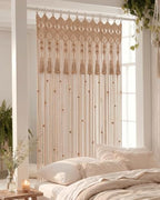 BECHAEO Boho Macrame Beaded Curtain with Tassels, Brown 2 Panels 39" x 79" - Image 3