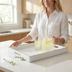 Large White Rectangular Decorative Tray – Plastic Serving Tray with Handles for Coffee Table, Ottoman, Living Room, 15.7” x 11.8” x 1.6 - Image 4