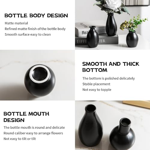 Ceramic Bud Vases Set of 12, Black Small Vase in Bulk, Mini Pottery Vases for Pampas Grass Clay Vase for Wedding Table Centerpieces Decoration Modern Boho Rustic Home Decor - Image 4