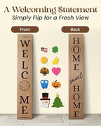 DECOLURE Welcome Sign for Front Porch - Tall Solid Wood Porch Door Sign with 10 Magnetic Seasonal & Holiday Pieces, Rustic Farmhouse Outdoor Decor for Year Round Welcoming Entryway (Porch Brown) - Image 2