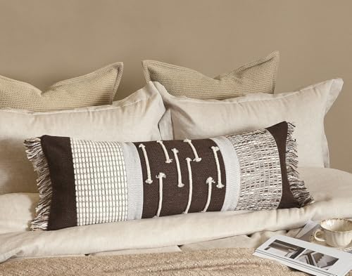 Dark Brown Boho Decorative Lumbar Pillow Cover 14x36 - Image 2
