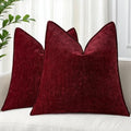 decorUhome Chenille Wine Red Velvet Throw Pillow Covers 24x24 Set of 2 by decorUhome