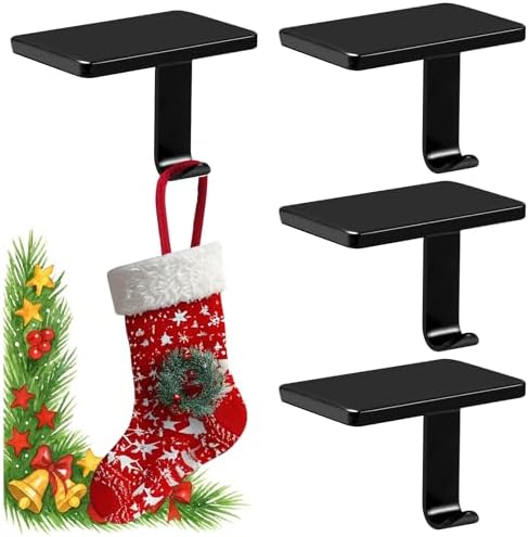 Christmas Stocking Holders for Mantle Set of 6, Stocking Hangers for Mantel Weighted, Heavy Duty, Flat, for Garland, Fireplace, Wall (Black) by Unknown