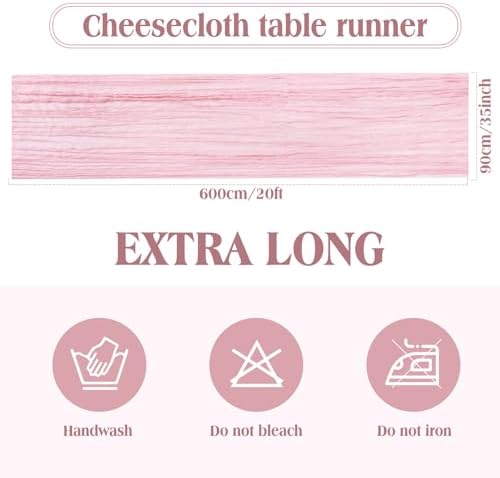 LemonRoad 4 Pcs Cheesecloth Table Runners Boho Gauze Fabric,Dusty Pink - Image 2
