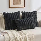 FUTEI Pack of 2 Faux Mink Fur Throw Pillow Covers 22x22 Inch, Dark Grey - Image 5