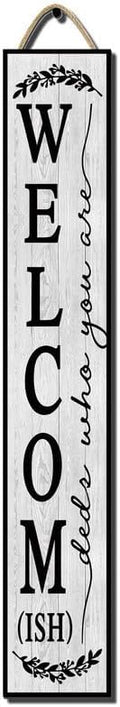 48x8 Inch Rustic Farmhouse Large Vertical Porch Sign - Wood Plank Set, Whimsical "Welcomish" Design, Indoor & Outdoor Compatible by Hilonret