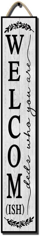 48x8 Inch Rustic Farmhouse Large Vertical Porch Sign - Wood Plank Set, Whimsical "Welcomish" Design, Indoor & Outdoor Compatible by Hilonret