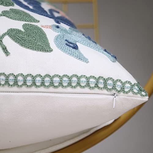 Pack of 2 Embroidered Decorative Throw Pillow Cover 18x18 Inch Farmhouse Floral Pillowcase for Living Room Sofa Bed (Bird Flower) - Image 7