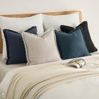MIULEE Fall Linen Fringe Pillow Covers Set of 4 18x18 Beige/Coastal Blue - Image 5