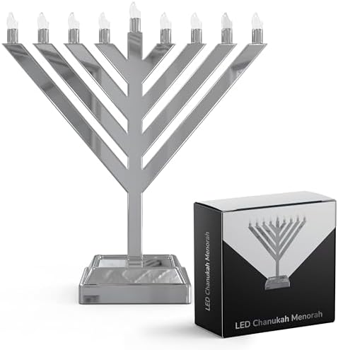 12" Electric LED Menorah Lights – Small Plug-in Hanukkah Menorah Lamp for Window or Tabletop Display Chabad Style by Unknown