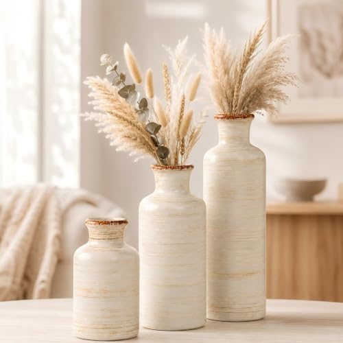 TBWIND Ceramic Vases Set of 3, White Modern Rustic Home Decor Flower Vases by TBWIND