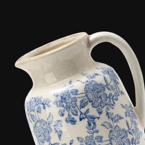 Ceramic Vintage Vase Flower Decorative Vase Chinoiserie Decor Rustic Farmhouse Retro Floral Vases for Table Bookshelf Mantel Kitchen Living Room Office - 9.5" Blue - Image 5