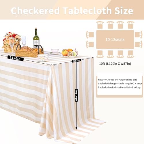 2Pack 57x120 Inch Beige and White Striped Tablecloth Waterproof Table Cloth - Image 2
