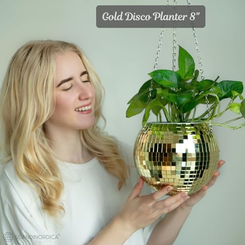 SCANDINORDICA Disco Ball Planter, Value Package, 8-inch Gold - Image 2