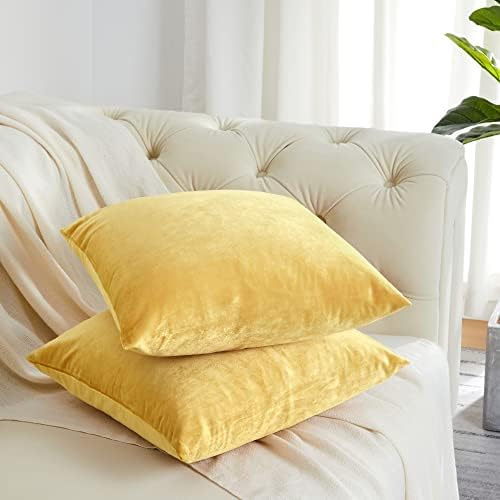 GIGIZAZA Decorative Throw Pillow Covers 18 x 18, Yellow Soft Pillow Covers Velvet,Set of 4 Decor Square Cushion Covers - Image 3