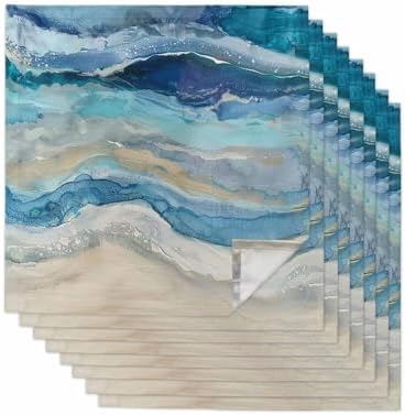 Blue Coastal Cloth Napkins Set of 8, Holiday Napkins for Baby Shower, Spring Summer Ocean Beach Nautical Sea Wave Washable Reusable Dinner Napkins for Cocktail Wedding Party, 20 x 20 Inch by Boanket