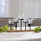 Decorative Votive Candle Holder Centerpiece, 5 Glass Cups on Wood Base - Image 3