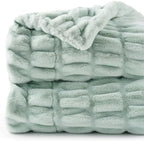 Battilo Sage Green Faux Fur Throw Blanket for Couch, 50"x60", Double Side - Image 2