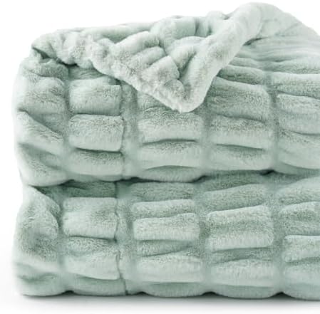 Battilo Sage Green Faux Fur Throw Blanket for Couch, 50"x60", Double Side - Image 2