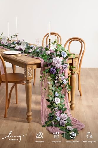 Ling's Moment Flower Garland, 6FT Eucalyptus & Rose, Purple - Image 2