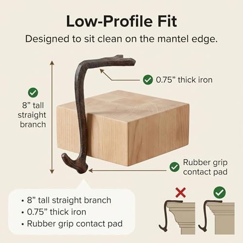 Lulu Decor,100% Cast Iron 8" Brown Straight Branch Stocking Holder for mantle Holds Up to 9 lbs Low Profile Design with Rubber Grip Ideal for Christmas Stockings Garland Holder Antler shape (Set of 7) - Image 3
