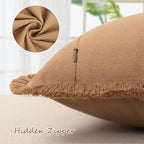 ZWJD Pillow Covers 18x18 Set of 2 Camel Throw Pillow Covers with Fringe Chic Cotton Decorative Pillows Square Cushion Covers for Sofa Couch Bed Living Room Farmhouse Boho Decor - Image 2