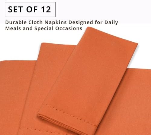 PurpleEssences Hemstitch Cloth Napkins 18x18 in Set of 12 - Orange - Image 5