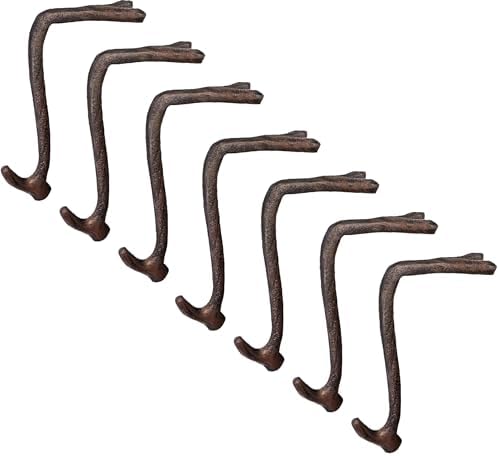 Lulu Decor,100% Cast Iron 8" Brown Straight Branch Stocking Holder for mantle Holds Up to 9 lbs Low Profile Design with Rubber Grip Ideal for Christmas Stockings Garland Holder Antler shape (Set of 7) by LuluDecor