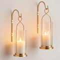 Gold Candle Sconces Set of 2, with Hurricane Glass by Walasis