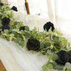 1 Pack Artificial Garland Eucalyptus Vine with 12 Roses for Home Decor Wedding Table Runner Centerpiece DIY Wreath Decor (Black) - Image 3