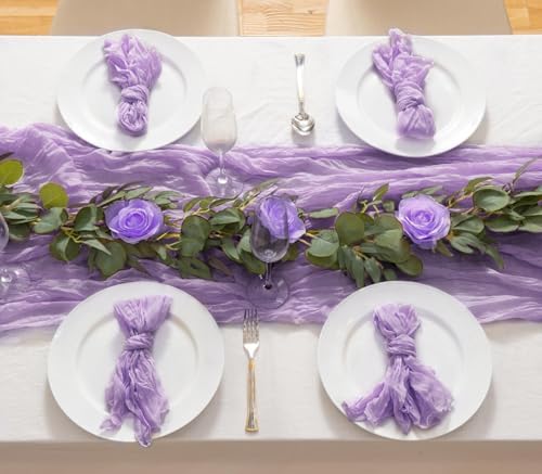 20 Pack Lavender Cheesecloth Table Runner 17x108 Inch Boho Wrinkled Sheer Gauze Cheese Cloth Table Runner Bulk Decor for Wedding, Bridal Shower, Birthday Party - Image 5