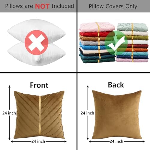 Velvet Throw Pillow Covers 24x24 inch Pack of 2 Gold Decor Brown - Image 2
