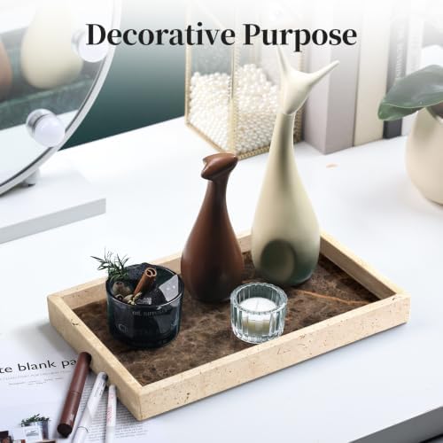 YMXYJM Real Natural Marble Tray for Bathroom, Genuine Marble Stone Vanity Tray, Luxury Storage Trays for Kitchen, Vanity, Home Decor, Dresser, Non-Resin/Non-Ceramic, 12"x 8"x 1.2", Beige & Brown - Image 4