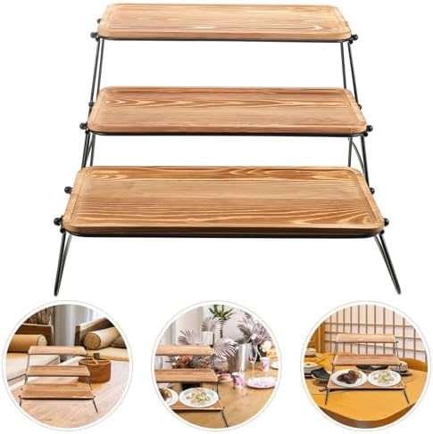 KICHOUSE Wooden Tiered Serving Tray Rack with Removable Pinewood Trays, Rectangle Food Platter Set for Home Decor and Restaurant Serving - Image 7