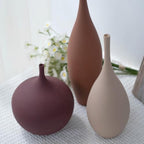 Relexome Ceramic Modern Vase Set of 3 Farmhouse Decorative Vase Minimalist Aesthetic Vases for Centerpieces Matte Ribbed Vases for Home Decor Table Entryway Living Room (Brown+Khaki+ Dark Red) - Image 5
