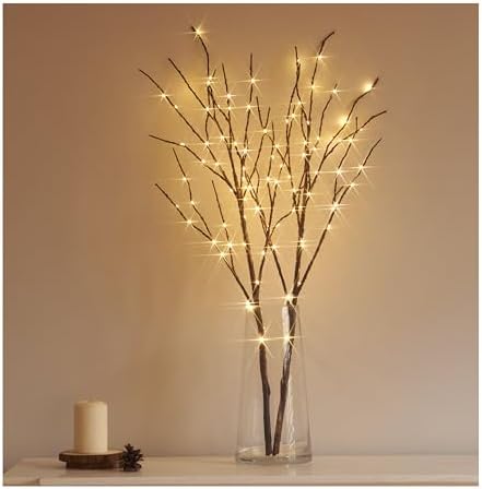 Hairui Lighted Brown Branches Battery Operated with Timer 32IN 100 LED Fairy Lights, Willow Branch Lights for Home Bedroom Fireplace Christmas Holiday Decoration Indoor Outdoor Use (Vase Excluded) by Hairui
