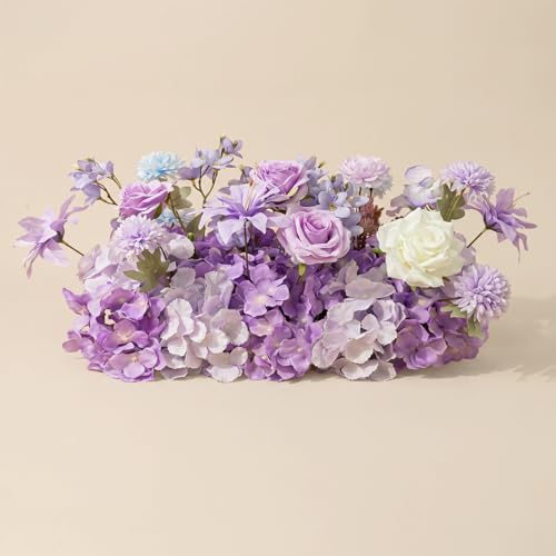 18inch Aisle Flower Garland Centerpieces, Artificial Flowers Purple & White Rose with Hydrangea, Floral Runner for Wedding Arch, Backdrop, Reception Table Decor, Ceremony Pathway by Unknown